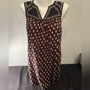 Lucky Brand Cream Black Brown Boho Style Sleeveless Tank Top Size Large